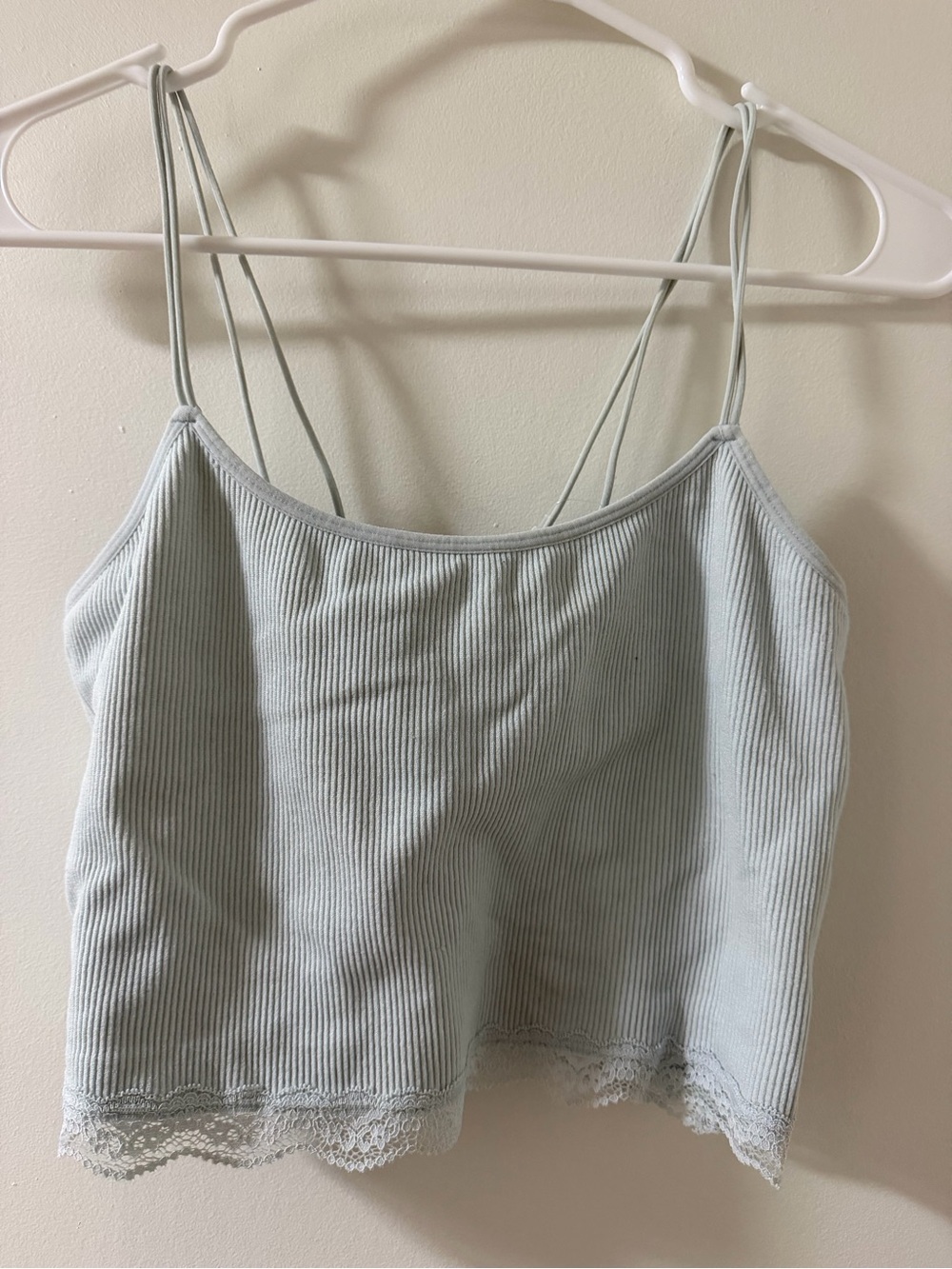 Primark Pale Blue Ribbed Lace Hem Cami Top